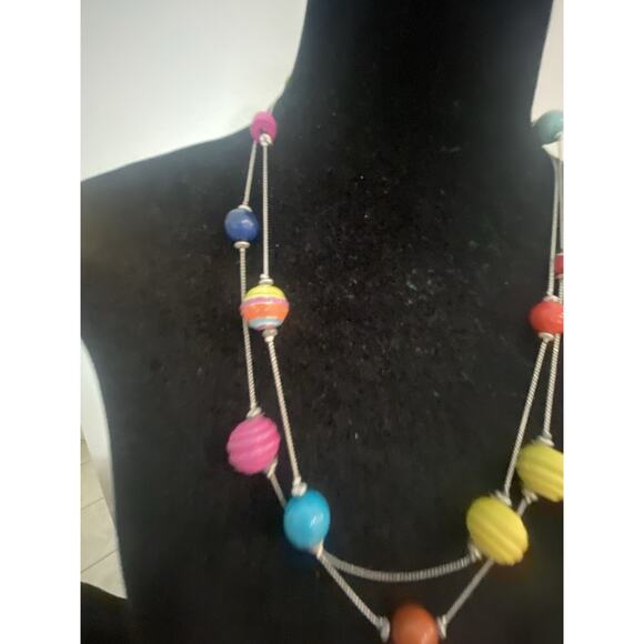 Beaded Necklace Long Silver Tone Chain Fun Approx 51 Inches - Picture 4 of 9